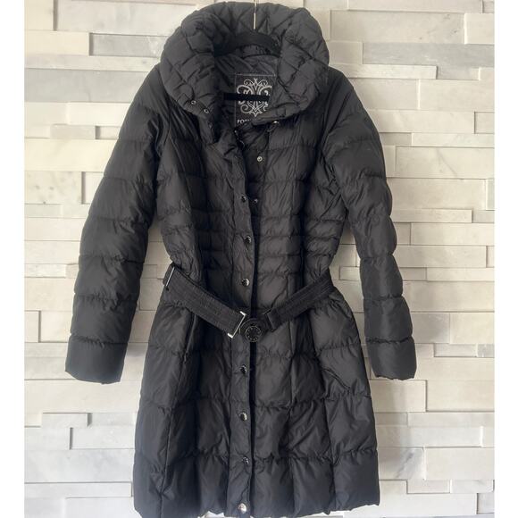 POIVRE BLANC Long Line Prime Duck Down Belted Puffer Coat Jacket Black Snow M - Picture 1 of 9